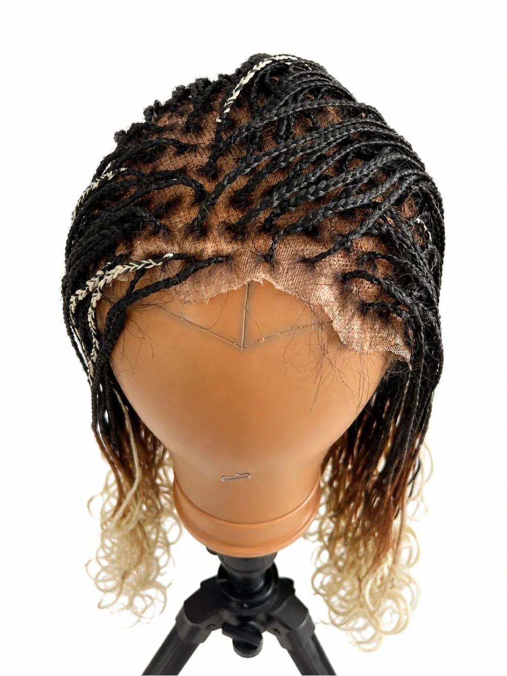 Long Ombre Braided Wig with Blonde Curls - Black to Blonde